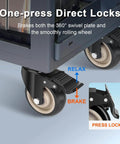 4 Inch Heavy Duty Industrial Caster Wheels Set Of 4 With Dual Locking Brakes, showing one-press direct lock mechanism, 2200 lbs capacity.