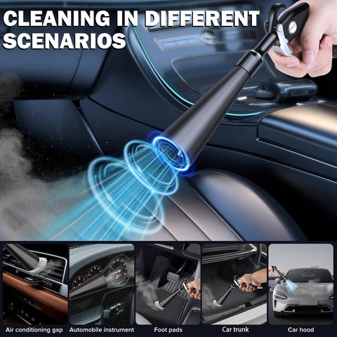 Pro Grade High Pressure Car Cleaning Gun With Dual Nozzles in car interior, detailing car surfaces with air blast, auto cleaning tool