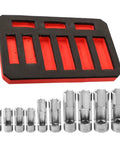 Line Socket Wrench Set 10-22mm For Diesel Injector Fuel Lines With 1/4, 3/8, 1/2 Inch Drives 9-Piece Chrome Vanadium Hand Tool Kit