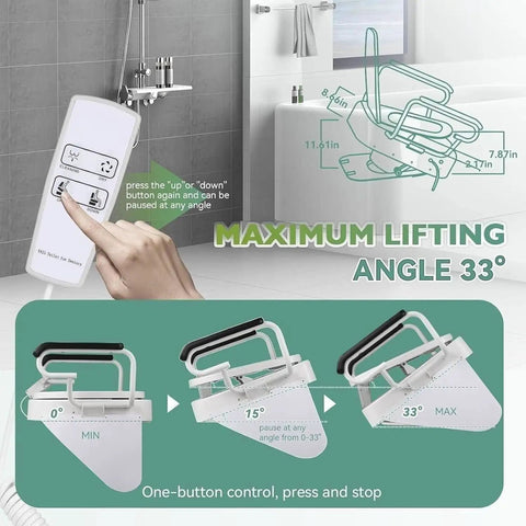Top Tier Electric Toilet Seat Lifter With Adjustable Secure Arm Support And Built In Warm Dryer For Seniors Heavy Duty Real Deal Handles 330 Pounds With Zero Stress Daily remote control and lifting mechanism angle diagram