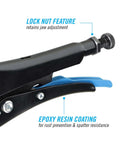 Close-up of Eight Inch Sheet Metal Locking Pliers Model 108 8 with lock nut and epoxy resin coating for rust prevention