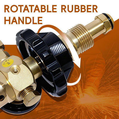 Close-up of rotatable rubber handle on All In One Helium Balloon Filler With Air Flow Regulator And 0 To 3000 PSI Gauge