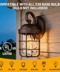 Industrial Outdoor Wall Light Fixtures Set Of 2 With Water Ripple Glass mounted on wall, showcasing oil-rubbed bronze finish, compatible with E26 bulbs