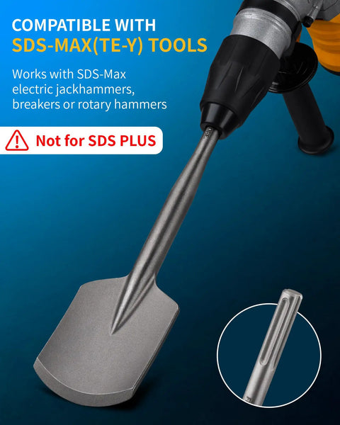 Clay Spade Drill Bit For SDS Max Rotary Hammers, Firecore 4.5 Inch By 17 Inch Steel Shovel Bit attached to rotary hammer.