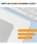 Two white and gray microfiber cleaning cloths for eyeglasses and camera lenses