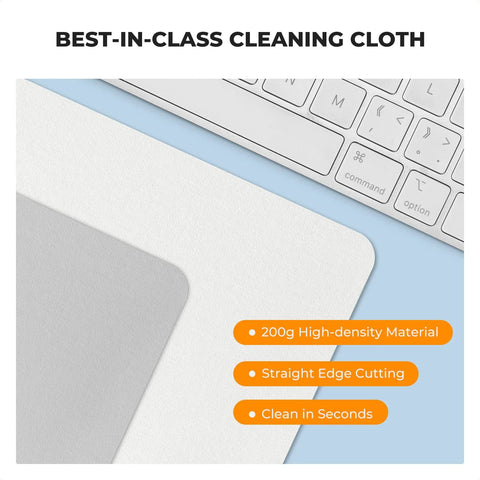 Two white and gray microfiber cleaning cloths for eyeglasses and camera lenses