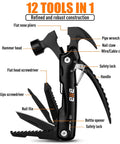 12 In 1 Hammer Multitool For Men EDC Survival Gear Kit with pliers, nail claw, saw, cutter, flathead and Phillips screwdrivers, bottle opener