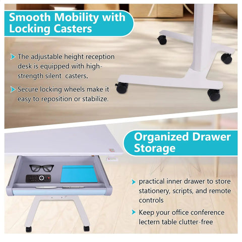 Effortless Height Adjustment Mobile Standing Desk With Quiet Rolling Wheels 28x23 Desktop featuring smooth mobility and organized storage.