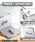 Badass Steel Table Top Fasteners And Heavy Duty Connectors Silver Finish 36 Piece Kit showing stainless steel bracket with smooth surface.
