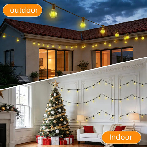 100Ft Solar String Lights Outdoor Waterproof G40 Shatterproof Bulbs for Patio and Indoor Décor with Warm Glow