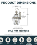 Newbury 20 Inch Outdoor Wall Lantern 2 Light Pewter Finish With Clear Beveled Glass E12 Base showing product dimensions