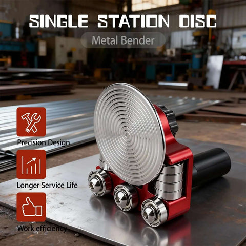 Sheet Metal Bender Hand Held Bending Tool For Steel Aluminum Copper Compact Machine with removable disc on workshop table