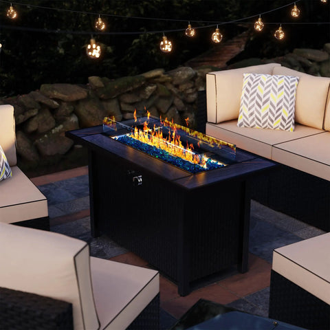 45 Inch Propane Fire Table With 50000 BTU Fire Pit, Glass Wind Guard And Rain Cover, 3 In 1 Outdoor Fire Table for patio with ambiance lighting