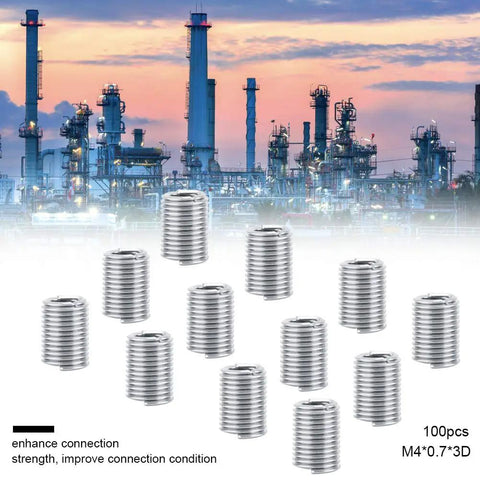 Get 100 M4 Stainless Steel Thread Inserts To Beef Up Damaged Holes Fast in a factory setting, showcasing their use for repairs.