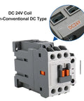 Three Pole Magnetic Contactor With 24V DC Coil 1NO1NC Auxiliary Contact DIN Rail Mount UL Certified 9A AC3 and 25A AC1 Load Rating