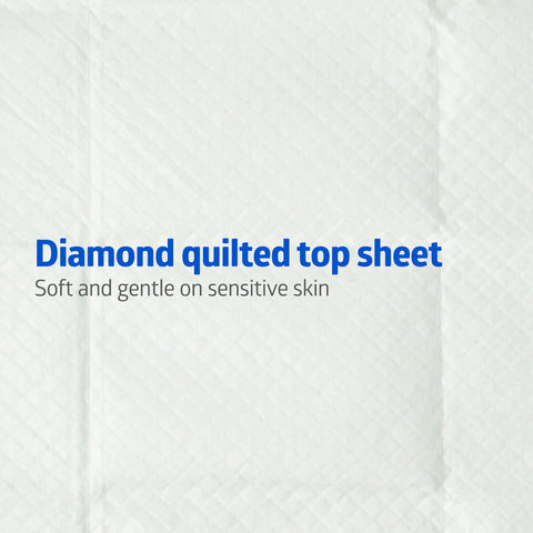 Adult Incontinence Bed Pads 36x36 Extra Large 50 Pack Hella Absorbent Pee Underpads With Quilted Top Sheet showing diamond quilted design.
