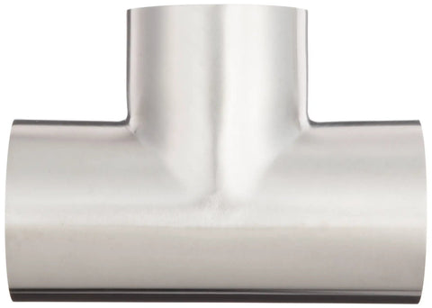 Stainless Steel 304 Polished Weld Long Tee Three-Way Fitting For 3 Inch Tube OD, Front View, Industrial Piping