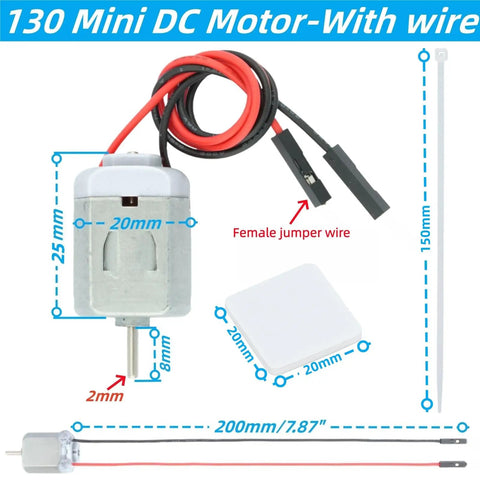 Mini 130 Size DC Motors Kit Ten Pack For DIY Kids Projects 1.5V 3V 5V 6V With Pre Welded Dupont Female Wires 38 By 20 By 15 mm
