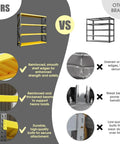 Comparison between heavy duty four tier steel shelving unit with 5000 lb capacity adjustable industrial storage rack for garage workshop and warehouse yellow and black metal shelving and a generic brand