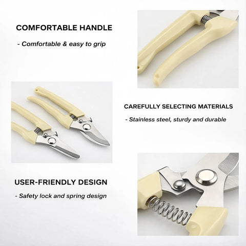 Pruning Shears Set Of Two For Gardening For Flowers Bonsai And Fruit Picking One Straight Blade And One Curved Blade With Ergonomic Grips