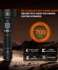 Rechargeable Tactical Flashlight With Buck Regulated Driver 1800LM SFT40 LED with display highlights and features