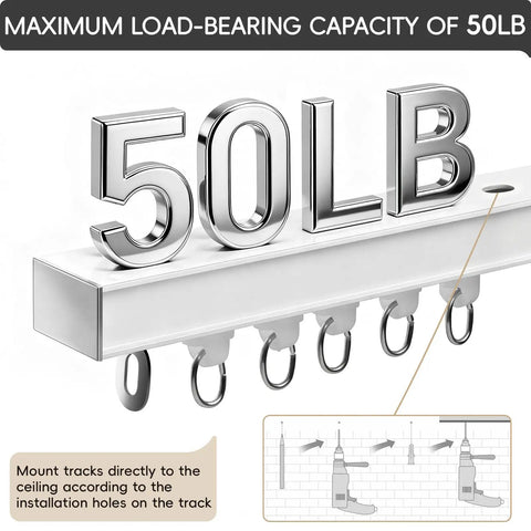 Durable Aluminum Ceiling Curtain Track With Roller Hooks White 9Ft To 12Ft Easy No Fuss Install Smooth Glide For Drapes And Sheer Curtains Rust Resistant And High Quality, 50lb load