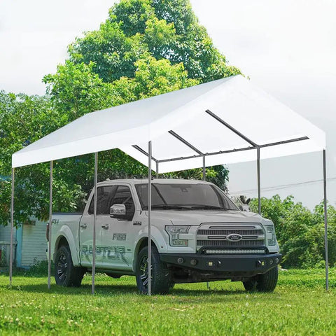 Truck parked under 12x20 Carport Replacement Canopy Cover With Edge White Top Shelter For Carport Frame Not Included Ball Bungees Included