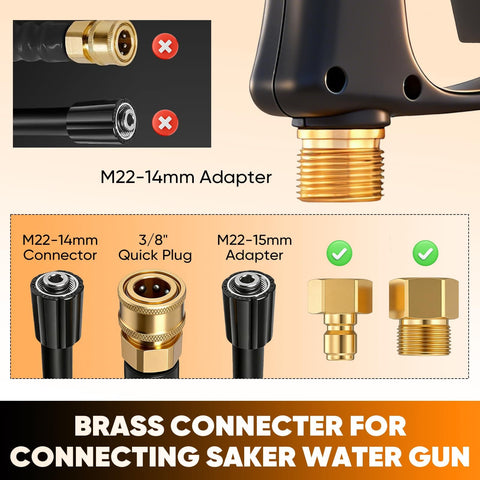 Foam Cannon Dual Connector For Pressure Washer Kit with switchable foam and water spray gun, including brass adapters and connectors