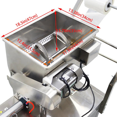 Automatic Pneumatic Paste And Liquid Filling Machine With Stainless Steel Horizontal Mixing Hopper dimensions 18.5in x 13.38in x 12.4in.