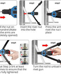 Steps to use Rivet Nut Tool Kit Hand Riveter Set With 110 Pcs M3 M12 Nuts And 7 Metric And Inch Mandrels for nut installation