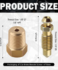 Heavy Duty Four Piece Brake Bleeder Screw Kit With NPT Copper Bases To Pump Back That Pedal Feel And Restore Snappy Stopping Power For Slick Daily Driving Repairs, showcasing sizes 1/8" NPT and 1/4-28 screws.