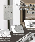 Built Tough 3 Inch Mini Stainless Steel Butt Hinges Rust Resistant 304 Bright Silver shown installed on cabinet door.