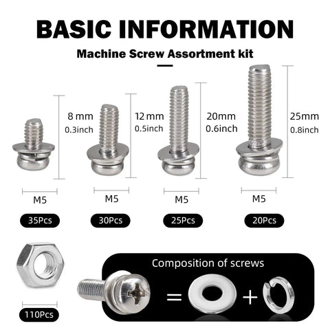 440Pcs M4 Stainless Steel Screws Nuts And Bolts Kit With Phillips Pan Head Bolts Nuts And Washers 304 Grade Durable For DIY Projects And Repairs Includes Four Lengths 8Mm 12Mm 16Mm 20Mm