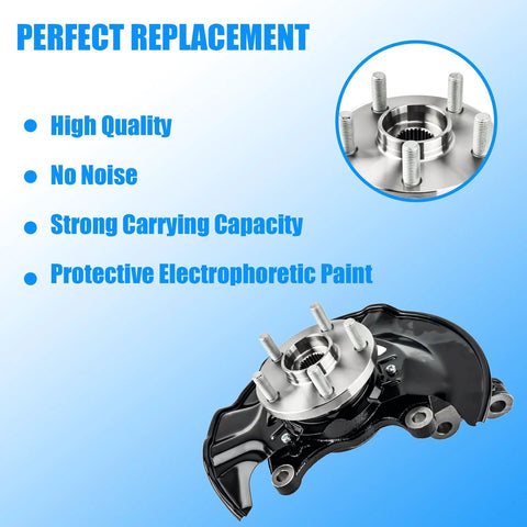 Close-up of Bolt On Two Piece Front Left And Right Steering Knuckle Wheel Bearing Hub Assembly Replacement for 2009-2013 Toyota Corolla Matrix 698381 698380 on a blue background.