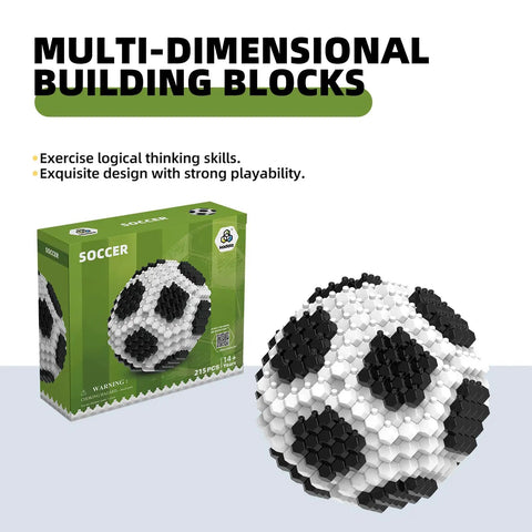Dope Soccer Themed 215 Piece Building Set For STEM Lovers Adults And Teens Polyhedral Spherical Blocks Micro 3D Educational Toys For Boys And Girls Ages 14 And Up Decor, box and built soccer ball