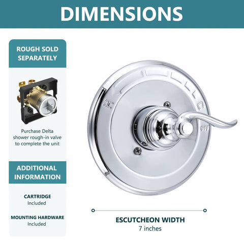 Pressure Balancing Valve Trim Replacement for Windemere 14 Series Chrome Finish With Lever Style Handle And Temperature Indicator shown