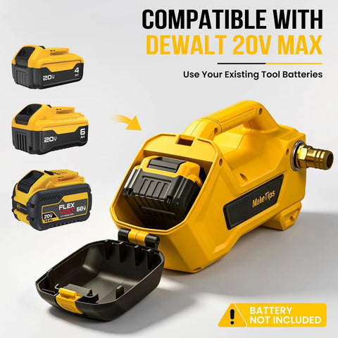 Brushless Cordless Water Transfer Pump For Yard Drainage And Job Site Projects Heavy Duty Utility Machine Built For 20 V Tool Batteries showing battery compatibility