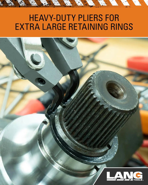 Workhorse Heavy Duty Pliers With Tip Kit 87 For Extra Large Retaining Rings Compact Screw Lever For Easy Install And Removal Pro Grade Heat Treated Alloy Steel Tool Silver in action with retaining ring.