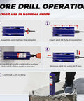Front view of blue DaduoRi 2-inch core drill bit kit with pilot bit and SDS Plus 1/2-inch hex adapters.