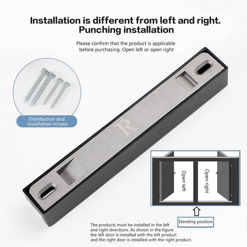 Heavy Duty Soft Close Damper Hinge For Barn Doors Smooth Operator installation guide showing left and right door setup.