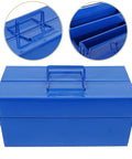 Badass Blue Iron Double Layer Toolbox Organizer With Grip Carry Handle Portable Heavy Duty Build for Garage Setup or Job Site Grind To Keep Tools Locked In, with ergonomic handle and compartments.