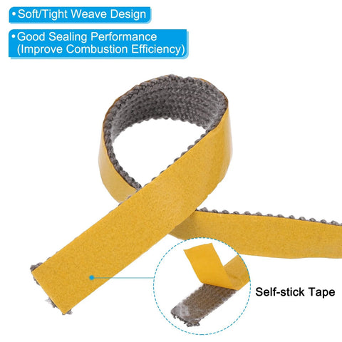 PATIKIL wood stove gasket strip, flat graphite fiberglass, self-adhesive, yellow outer layer, front view