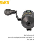 Wally Marshall Signature Series Spincast Fishing Reel With All Metal Gears, featuring dial adjustable drag and reversible handle.