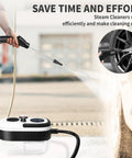 Supercharged Handheld Steam Cleaner With Beast Mode 2500 Watt Power and Snappy 15 Second Heat Up, featuring a nozzle spraying water.