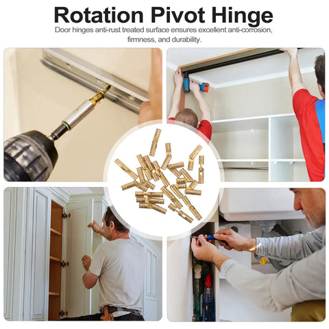 Installation of invisible barrel hinges in retro copper for jewelry boxes, 20 pack, showcasing smooth closing action on cabinets.
