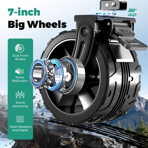 Close-up of 7-inch big wheels on Beefy 550 Lb Heavy Duty 49 Inch Foldable Wagon Cart With Big Wheels The Go To Utility Grocery Wagon