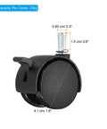 1.5 Inch Stem Swivel Casters, 6 Pack Nylon 360 Degree Wheels With Brakes For Chairs Desks And Furniture Replacement, Black