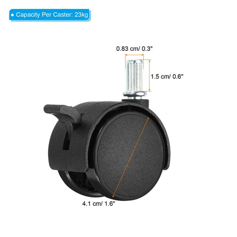 1.5 Inch Stem Swivel Casters, 6 Pack Nylon 360 Degree Wheels With Brakes For Chairs Desks And Furniture Replacement, Black
