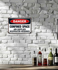 Vintage Danger Confined Space Metal Sign 8x12 Inch Wall Decor For Garage Home Bar Kitchen Office Porch Dope Industrial Vibe Durable Metal Wall Art For Man Caves on white brick wall