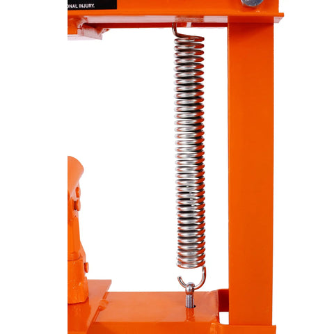 Solid Hydraulic Shop Press With Adjustable Table And Steel Plates 12 Ton Capacity Floor Mount H Frame close-up of spring mechanism